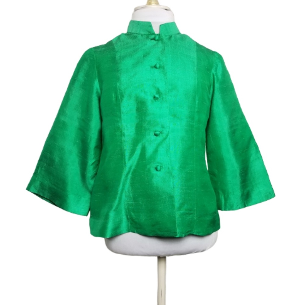 Vintage Bright Green Silk Slub Manadrin Collar S M
